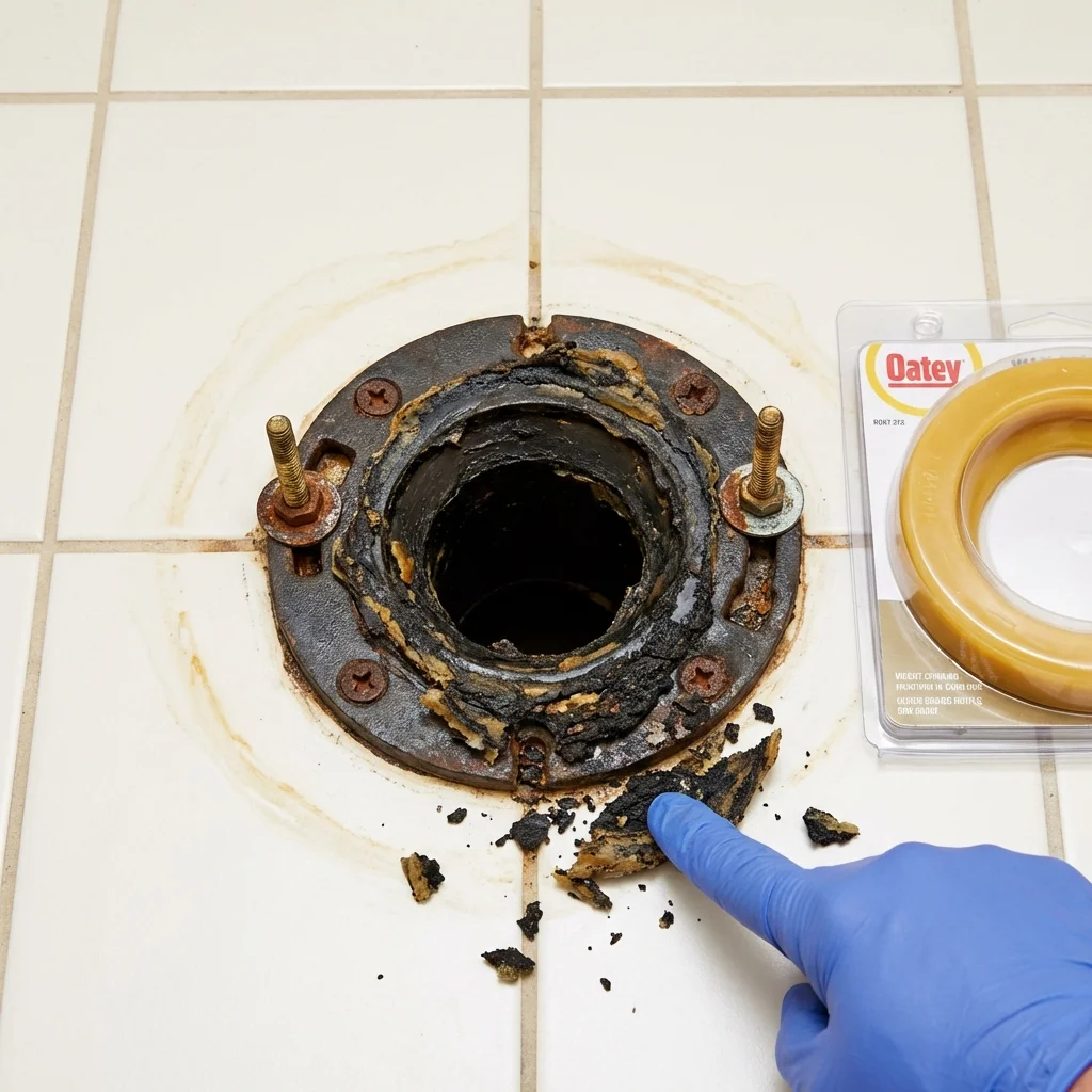 Failed wax ring showing water seepage at the base of a toilet in a Corte Madera, CA home